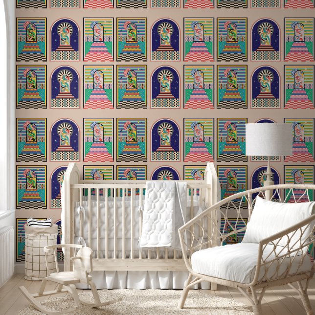Retro Psychedelic Colorful Celestial Art Wallpaper (Kids)