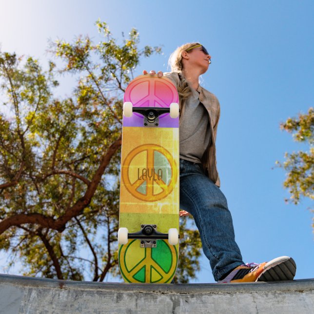 Retro Psychedelic Colorful Peace Signs Unisex  Skateboard (Outdoor 1)