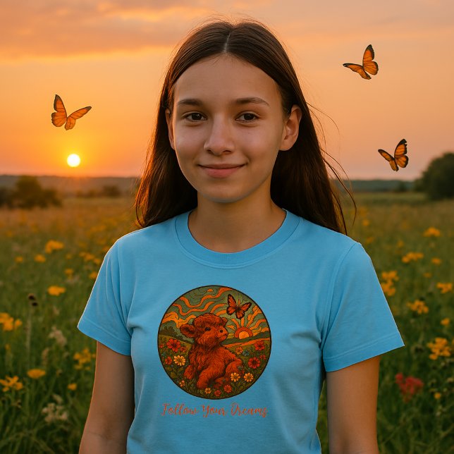 Retro Psychedelic Cute Highland Calf Inspirational T-Shirt (Creator Uploaded)