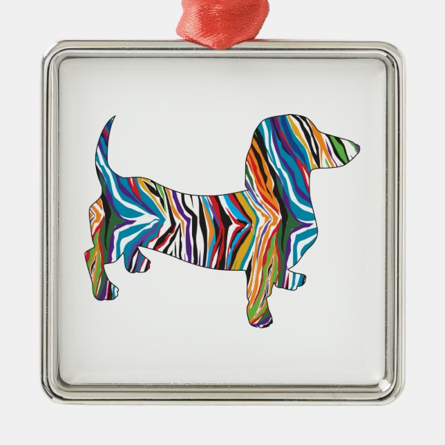 Retro Psychedelic Dachshund Metal Ornament (Front)