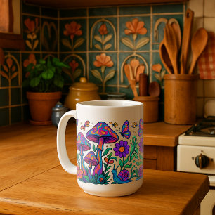 Retro Psychedelic Flowers & Mushrooms Mug