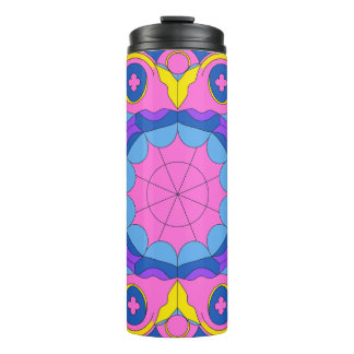 Retro Psychedelic Geometric Mandala Pattern Thermal Tumbler