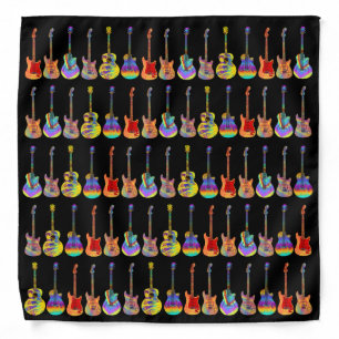 Retro Psychedelic Guitar Black Bandana