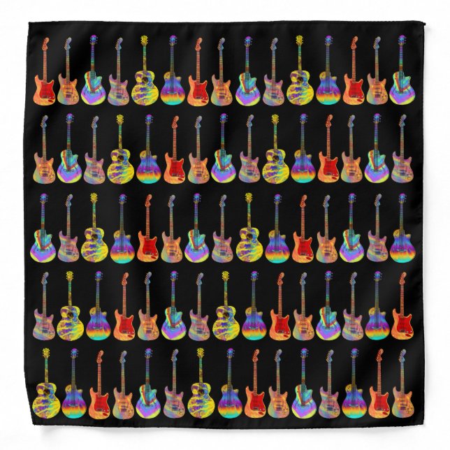 Retro Psychedelic Guitar Black Bandana (Front)