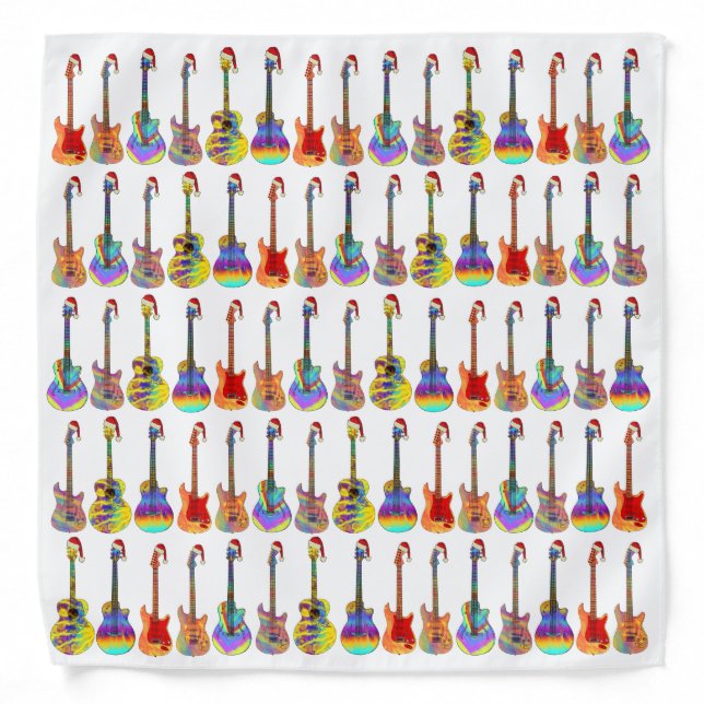 Retro Psychedelic Guitar Christmas Dog Bandana (Front)