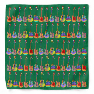 Retro Psychedelic Guitar Christmas Green Dog Bandana
