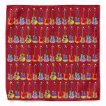 Retro Psychedelic Guitar Christmas Red Dog Bandana