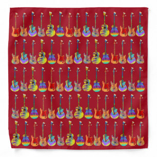 Retro Psychedelic Guitar Christmas Red Dog Bandana