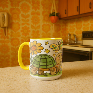 Retro Psychedelic Happy Turtle & Mushrooms Mug