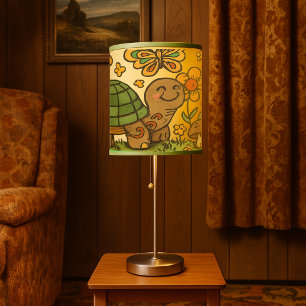 Retro Psychedelic Happy Turtle & Mushrooms Table Lamp