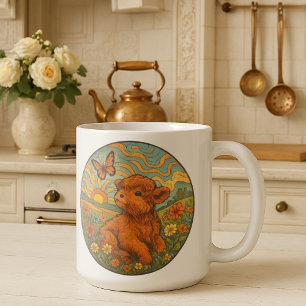 Retro Psychedelic Highland Calf Inspirational Coffee Mug