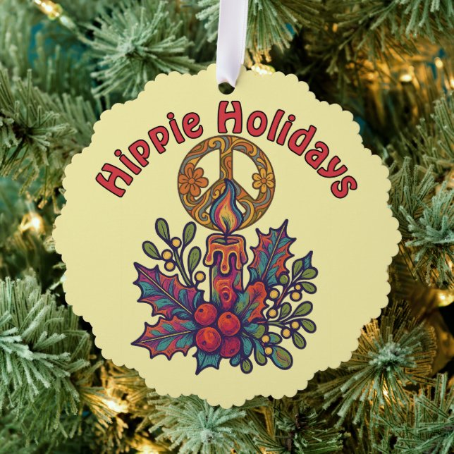 Retro Psychedelic Hippie Holidays Christmas Ornament Card (Insitu (Tree))
