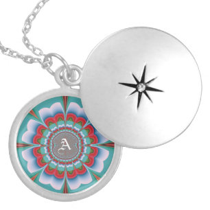 Retro Psychedelic Mandala Bloom Abstract Art Silver Plated Necklace
