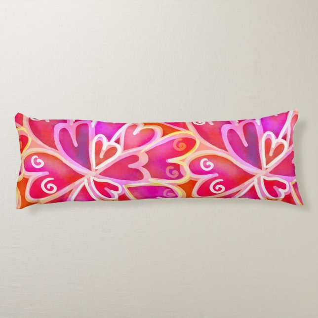 Retro Psychedelic Pink Purple Heart Cool Bedding Body Pillow (Back)