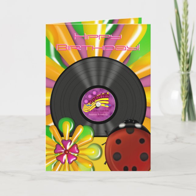 Retro Psychedelic Vinyl Record Personalized Cards (Front)