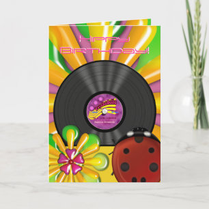 Retro Psychedelic Vinyl Record Personalized Cards