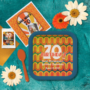 Retro Psychedelic Wave 70th Birthday  Paper Plates