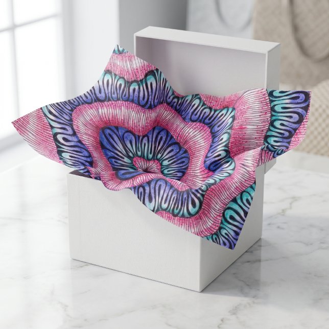 Retro Psychedelic Wavy Line Art Pink Blue Abstract Tissue Paper (Creator Uploaded)