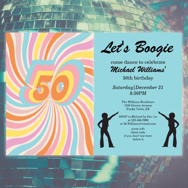 Retro Psycho Boogie Colorful Men's 50th birthday Invitation (Creator Uploaded)