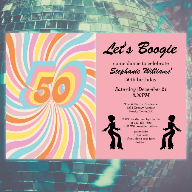 Retro Psycho Boogie Colorful Women's 50th birthday Invitation (Creator Uploaded)