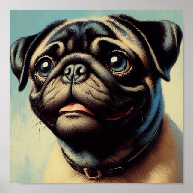 Retro Pug Painting Poster (Front)