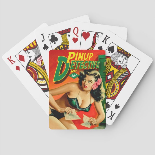 Retro Pulp Magazine Design Detective Pinup Playing Poker Cards (Back)