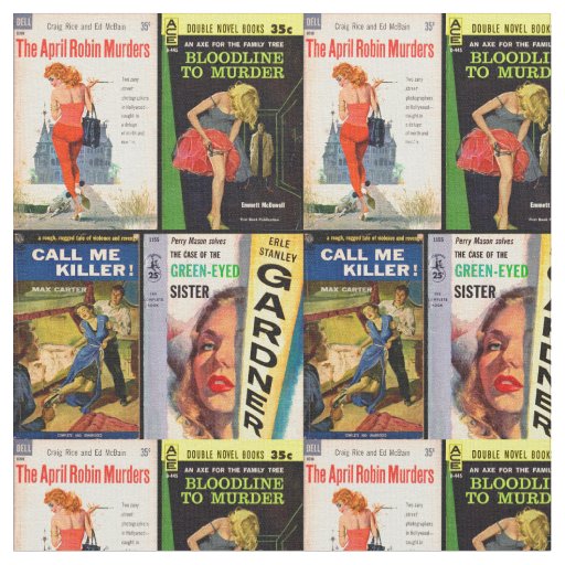 retro pulp murder mystery novels covers print fabric