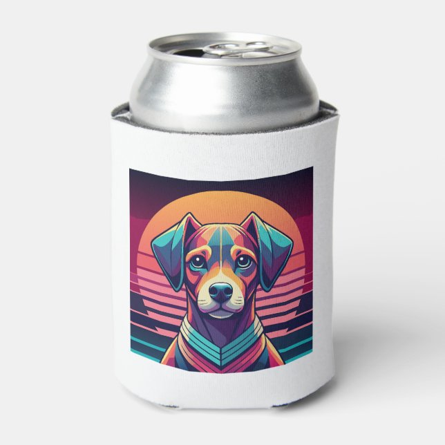 Retro Pulse Pup 80s Sunset Vibes Can Cooler (Can Front)