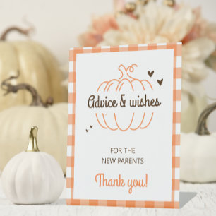 Retro Pumpkin Baby Shower Advice and Wishes Custom Pedestal Sign