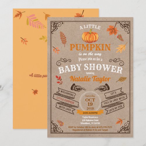 Retro pumpkin baby shower invitation vintage