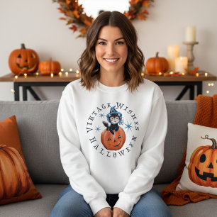 Retro Pumpkin Cat Vintage Halloween Wishes Sweatshirt