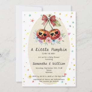Retro Pumpkin Cherries Coquette Fall Baby Shower Invitation
