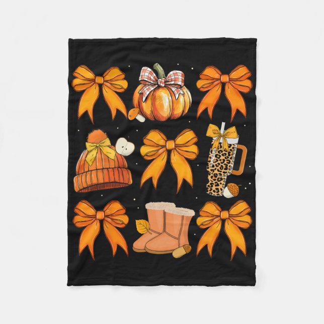 Retro Pumpkin Coquette Bow Fall Autumn Halloween G Fleece Blanket (Front)