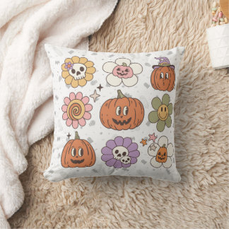 Retro Pumpkin Fall Season Pillow, Halloween Decor Throw Pillow