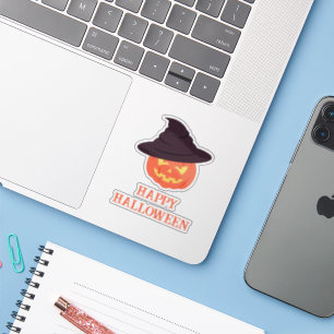 Retro Pumpkin “Happy” Halloween Sticker – Vintage 