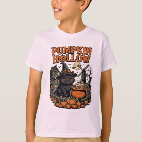Retro Pumpkin Hollow Vintage Black Cat T-Shirt