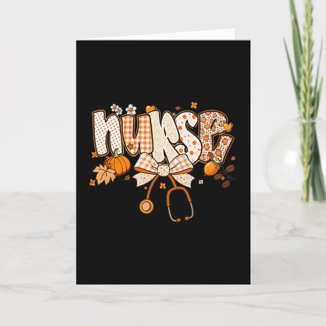 Retro Pumpkin Nurse Life Stethoscope Fall Autumn F Card (Front)