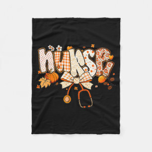 Retro Pumpkin Nurse Life Stethoscope Fall Autumn F Fleece Blanket