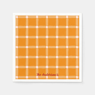 Retro Pumpkin Orange Gingham Halloween Party Napkins