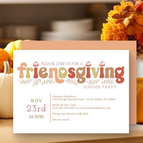 Retro Pumpkin Thanksgiving Dinner Party Invitation