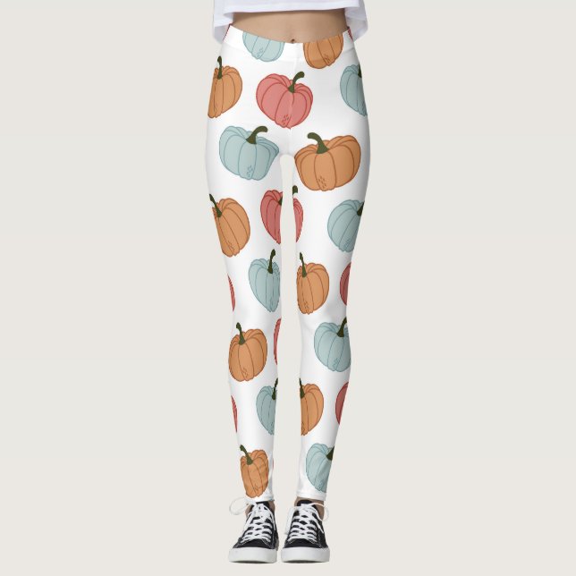 Retro Pumpkin Thanksgiving Seamless Pattern Leggings (Front)