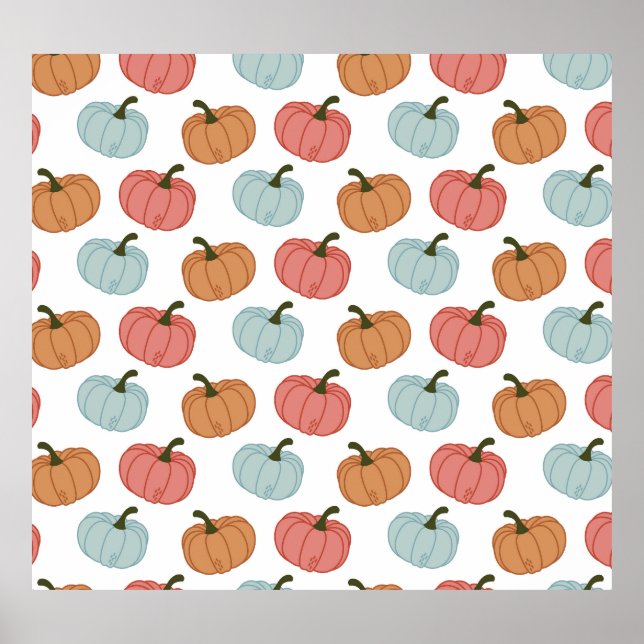 Retro Pumpkin Thanksgiving Seamless Pattern Poster (Front)