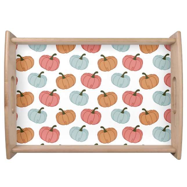 Retro Pumpkin Thanksgiving Seamless Pattern Serving Tray (Front)