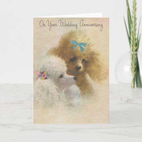 Retro Puppy Wedding Anniversary Greeting Card