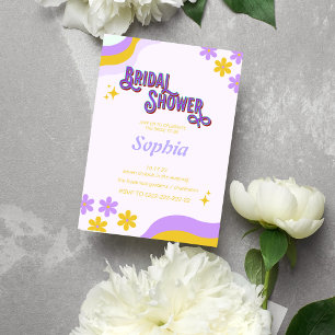 retro purpel 70S floral BRIDAL SHOWER Invitation