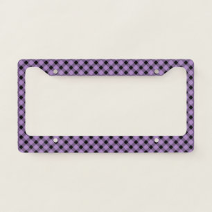 Retro Purple and Black Gingham Plaid Pattern License Plate Frame