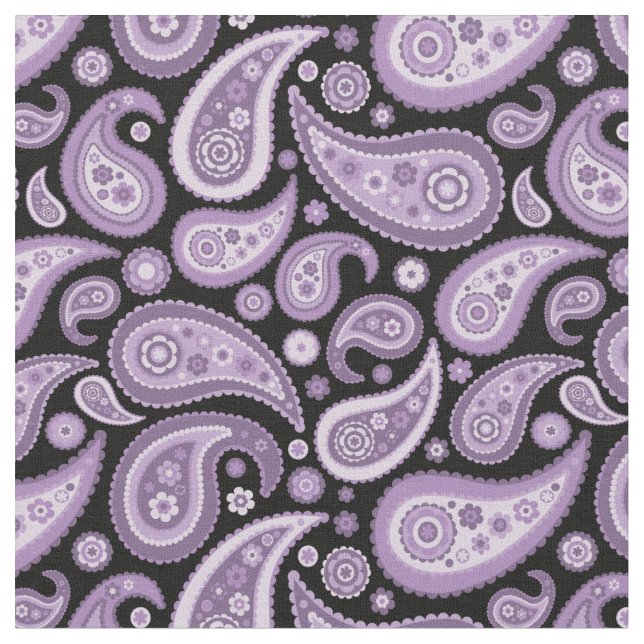 Retro Purple and Black Paisley Pattern Fabric (Close Up)