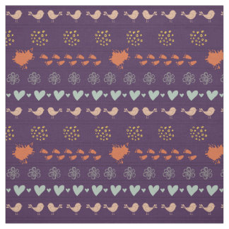 Retro purple and gray pattern of birds, dots, foot fabric