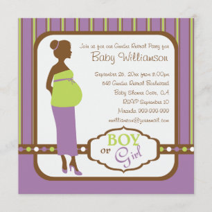 Retro Purple and Green Baby Gender Reveal Party Invitation