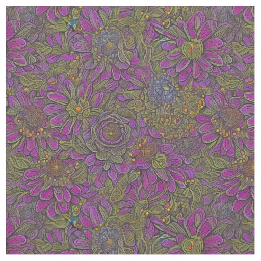 Retro Purple and green Floral Design Fabric